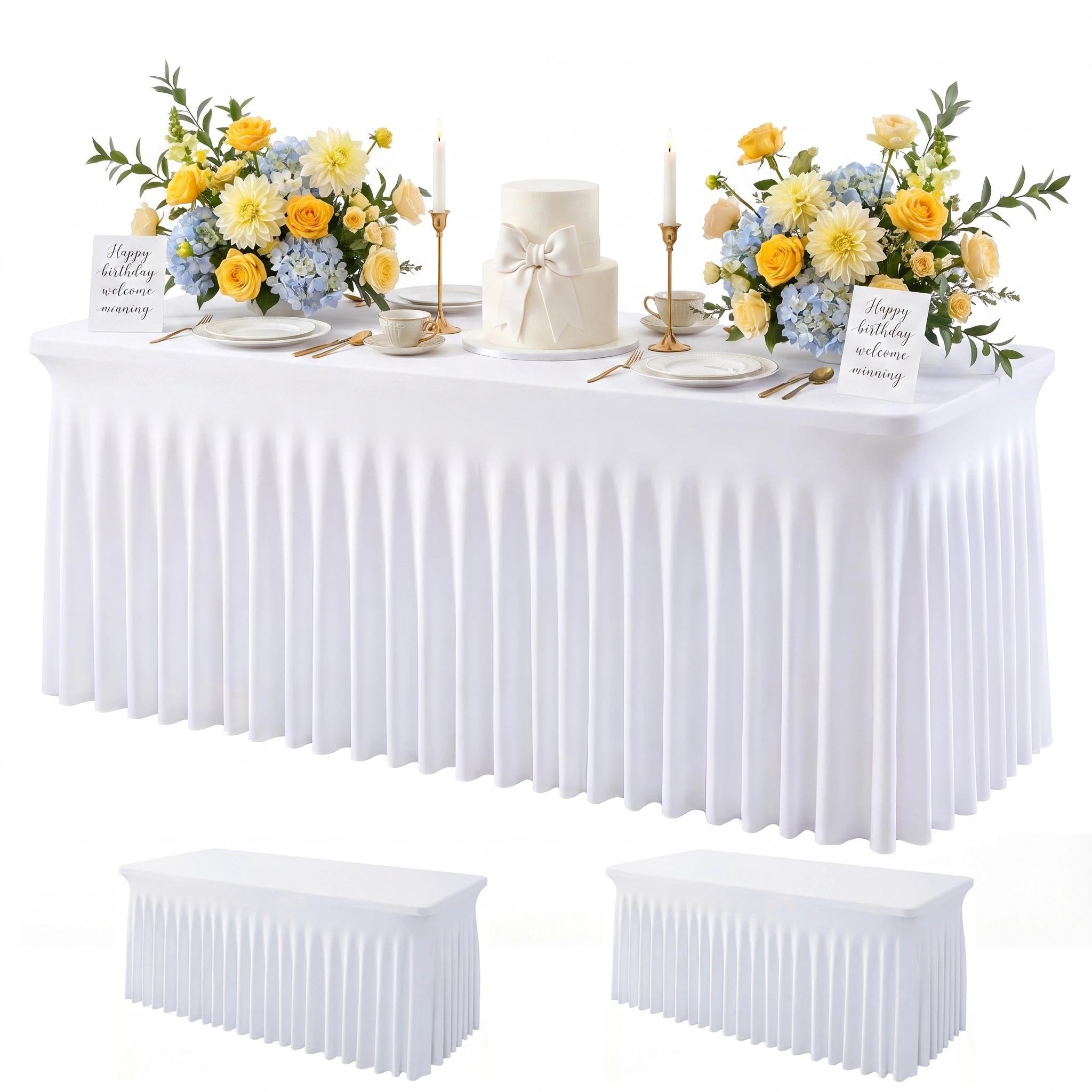 Photo 1 of Wokceer 2-Pack White Spandex Tablecloths for 6FT Rectangle Tables