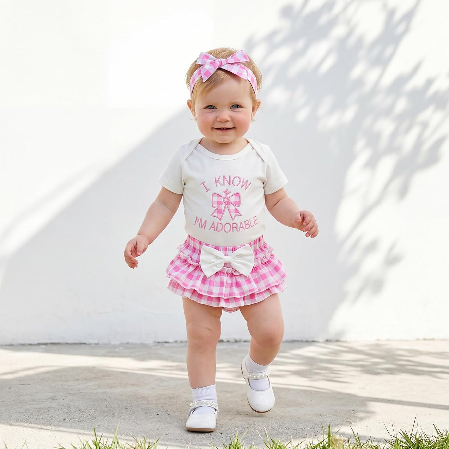 Newborn Baby Girl Summer Clothes Bow Headband Embroidery Short Sleeve Romper Bubble Shorts Set Outfits for Girls