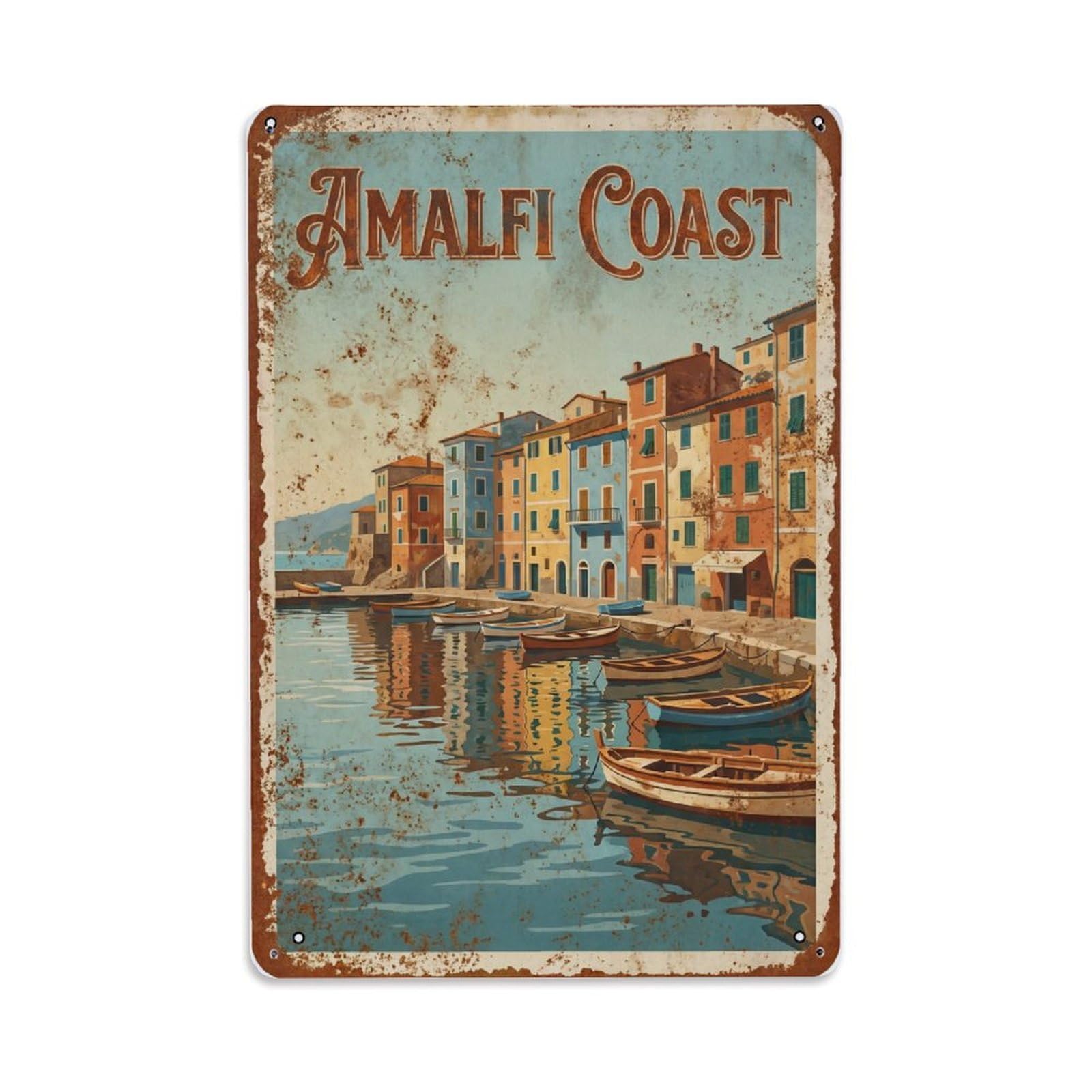 Vintage Travel Waterfront Italy Village Metal Tin Sign Plaque Wall Decor for Cafe, Club Bar, Office, Home Garden Metal Poster 8x12Inch