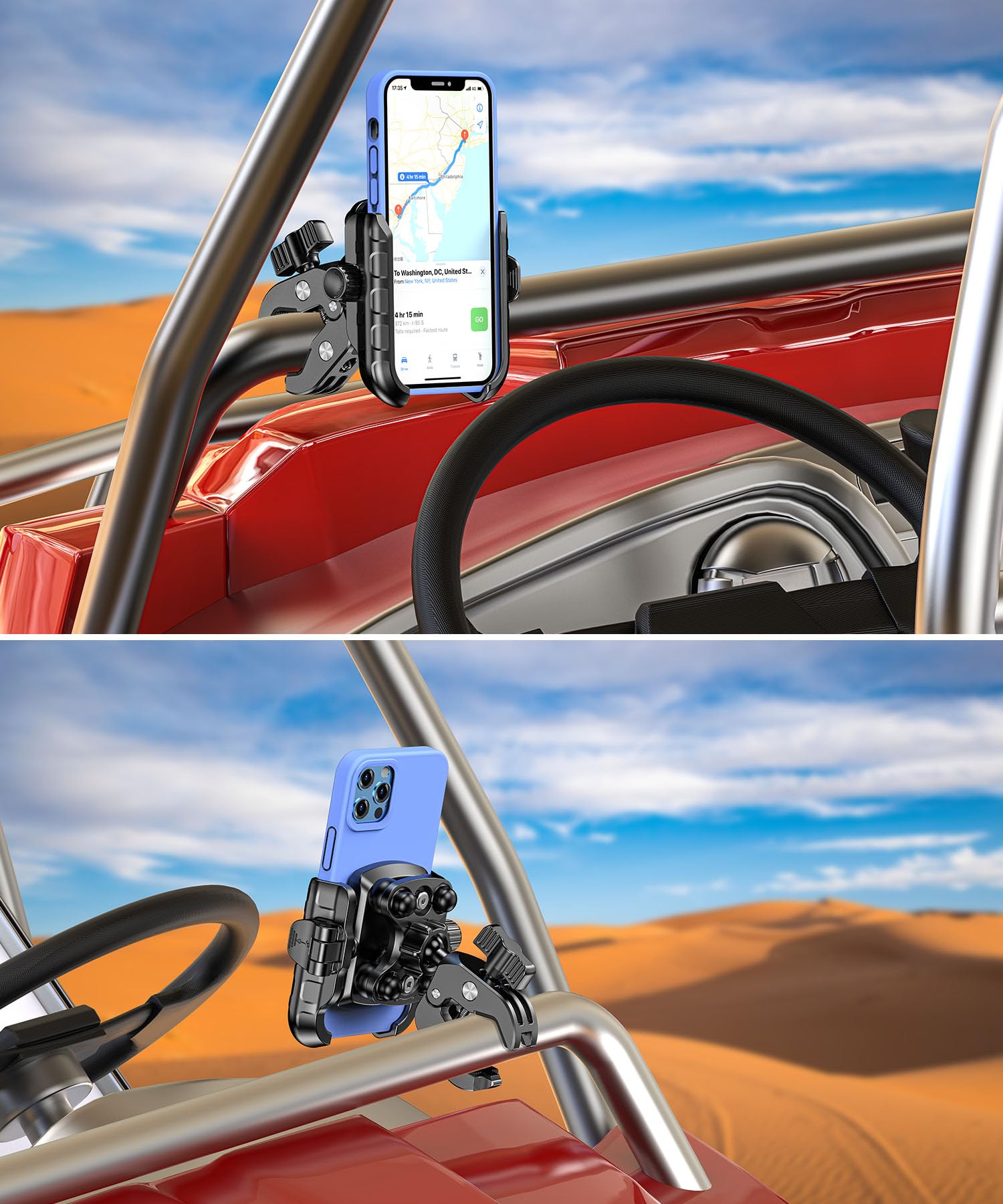 iMESTOU Ulepszony antywibracyjny uchwyt na telefon uniwersalny do iPhone'a Samsung 13.7 cm-18.3 cm smartfonów o grubości do 15 mm, szybkie zapięcie, amortyzator, pasuje do kierownicy motocykla 12-45
