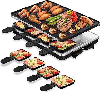 HBN Electric Raclette Table Grill with 8 Warming Trays, 2-in-1 Korean BBQ Grill & Electric Griddle Nonstick, Adjustable Temperature Control,1300W, Great for Indoor Family Gatherings, Parties & Dining