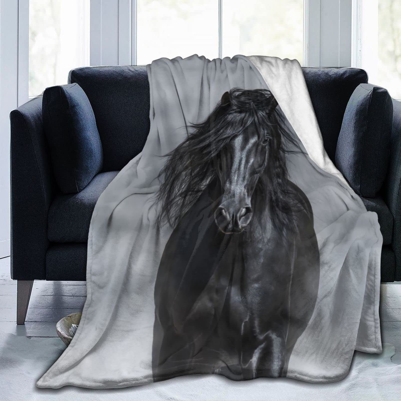 Lsjuee Funny Horse Throw Blanket Soft Cozy Lightweight Blankets Cute Animal Horses Flannel Blanket for Sofa Couch Bed Office 80"X60"