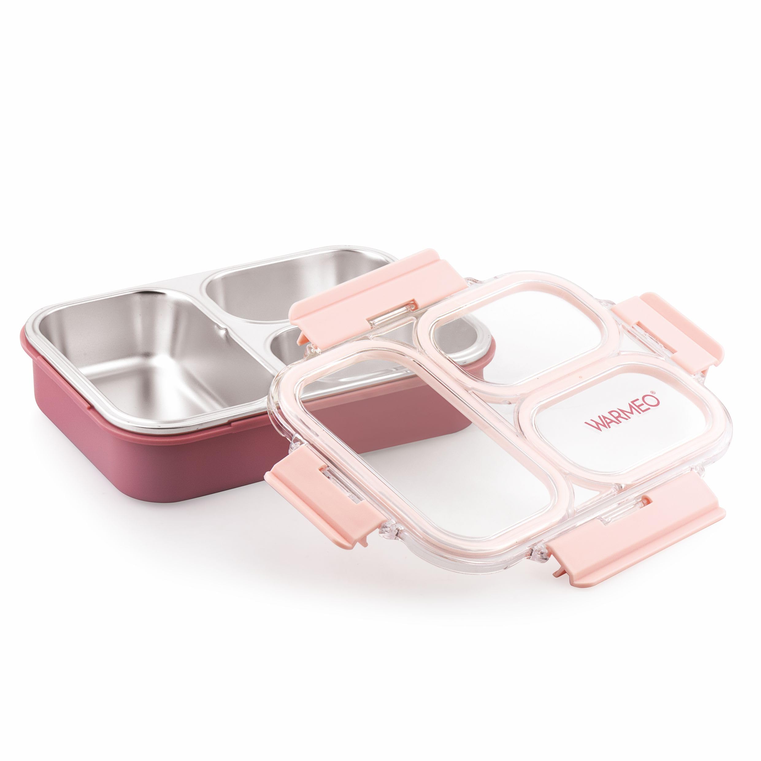 WARMEO BENTO Microwave-Safe Stainless Steel Lunchbox with 3 compartments,bpa Free,Perfect for Office, School, Travelling, 750ml-Pink