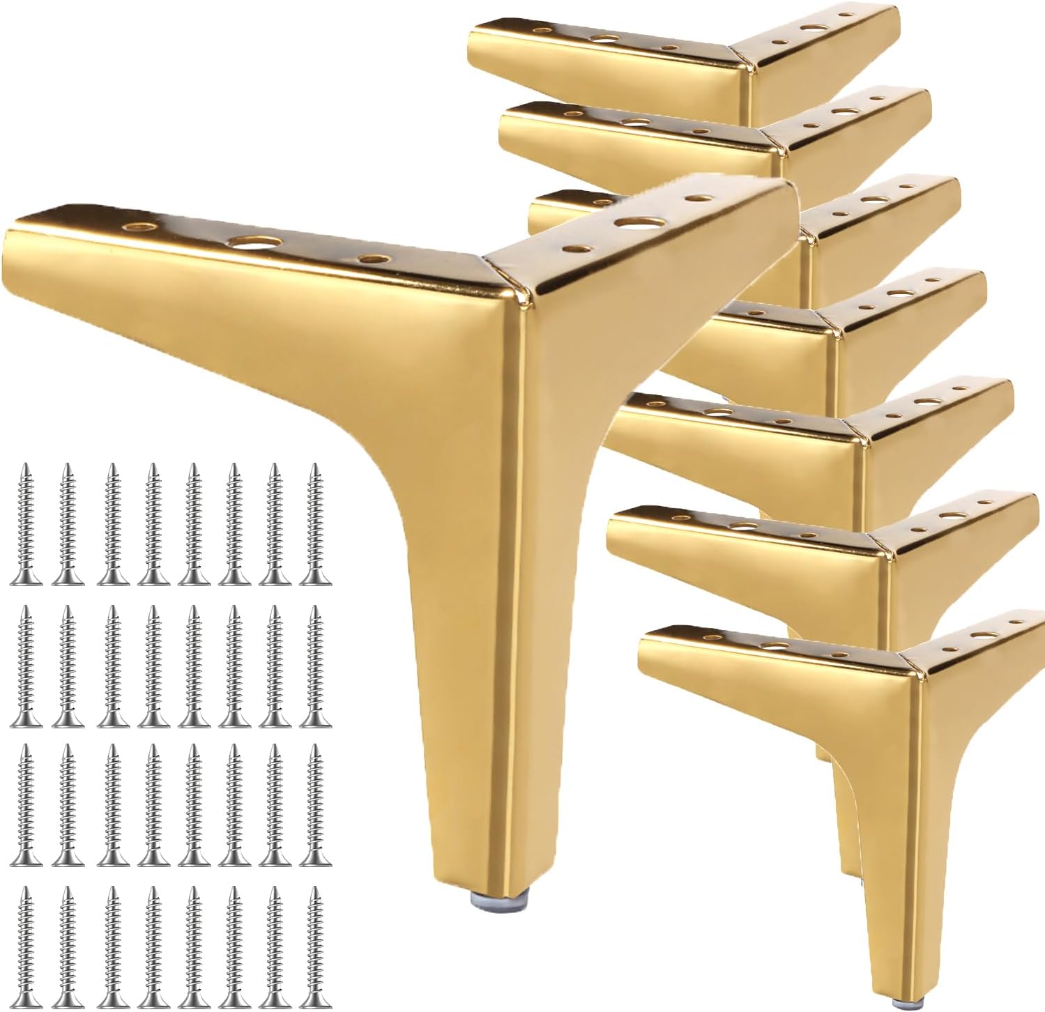 8 Pcs Metal Furniture Legs, 13cm 5” Heavy Duty Sofa Legs, Gold Metal Legs for Furniture, Triangle DIY Cabinet Legs Sofa Table Feet, Include Mounting Screws