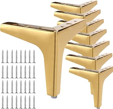 8 Pcs Metal Furniture Legs, 13cm 5  Heavy Duty Sofa Legs, Gold Metal Legs for Furniture, Triangle DIY Cabinet Legs Sofa Table Feet, Include Mounting Screws