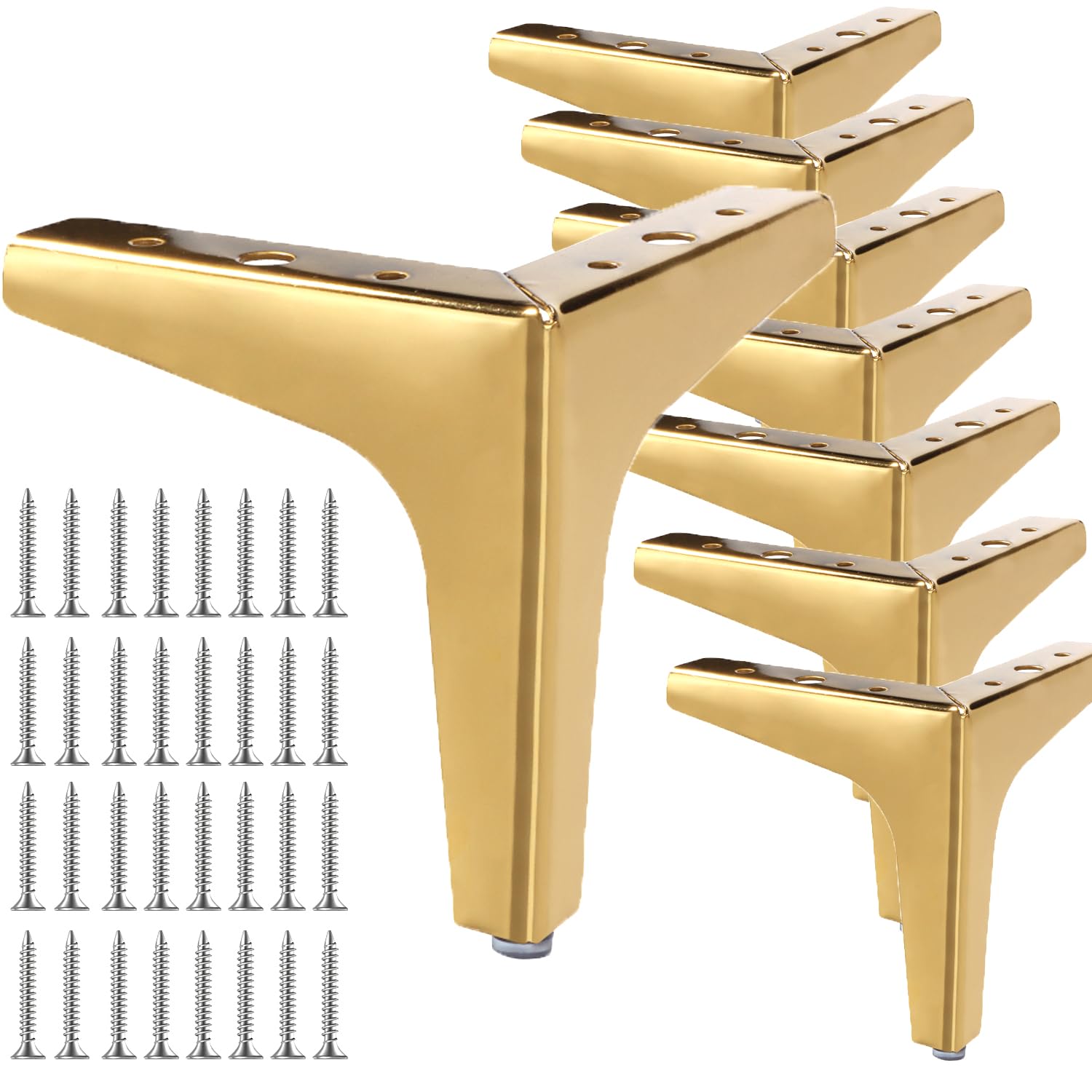 LOLYSIC 8 Pcs Metal Furniture Legs, 13cm 5” Heavy Duty Sofa Legs, Gold Metal Legs for Furniture, Triangle DIY Cabinet Legs Sofa Table Feet, Include Mounting Screws