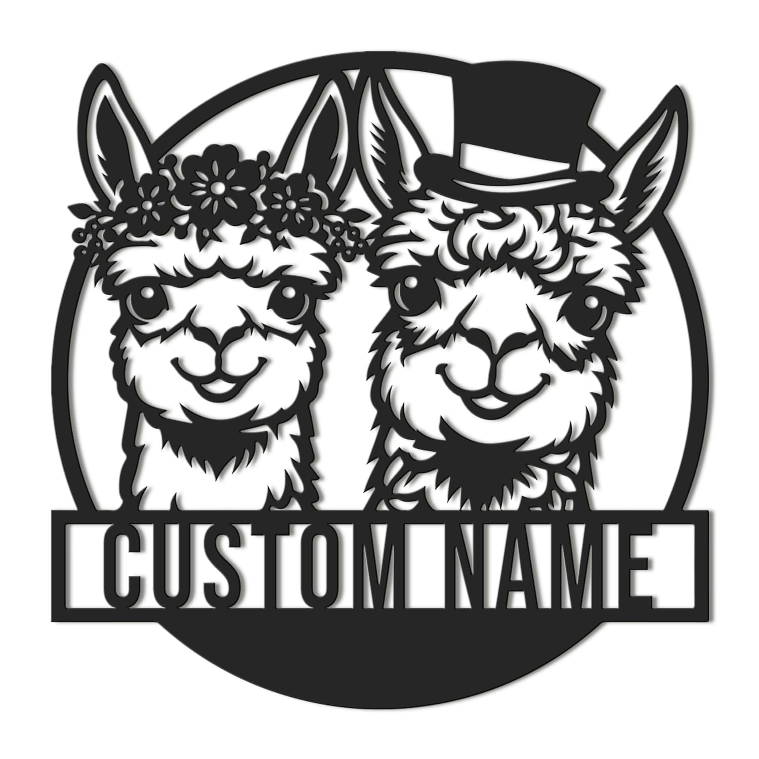 Kissesuu Style-2 Personalized Custom Alpaca Metal Wall Decor, Custom Alpaca Metal Wall Art, Animal Lover Name Sign, Personalized Farm Name Sign (Style-2)