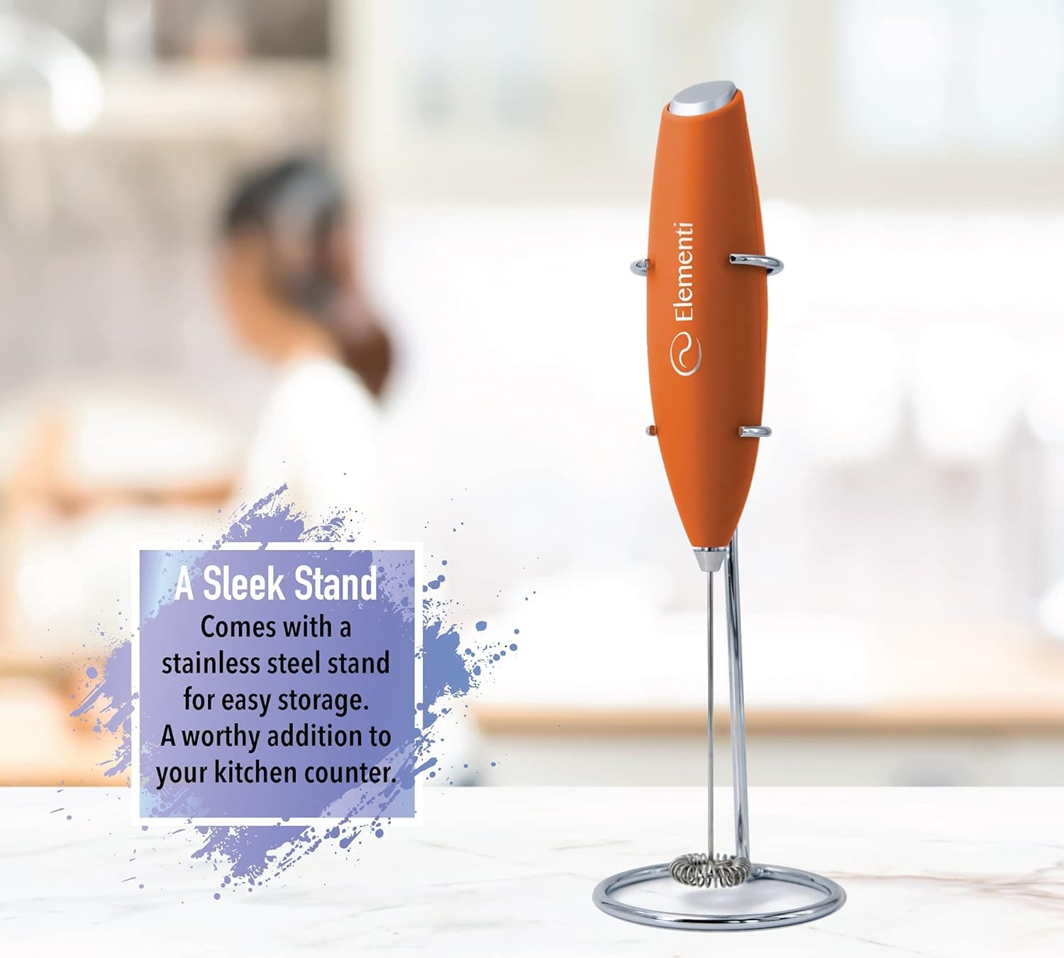 Elementi Milk Frother Handheld Electric Matcha Whisk (Pumpkin Orange), Electric Milk Frother for Coffee Frother Electric Handheld Drink Mixer, Hand Frother Milk Foamer, Foam Maker for Coffee Stirrer: Home & Kitchen