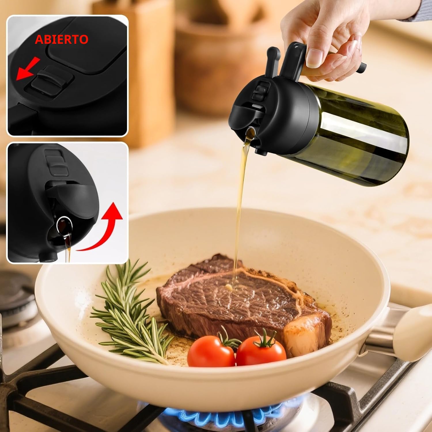 SWEET VIEW Aceitera Spray Pulverizador y Dispensador Aceite, vertedor de aceite de vidrio a prueba de luz de 470 ml para cocina, freidora de aire, cocina, ensalada y barbacoa