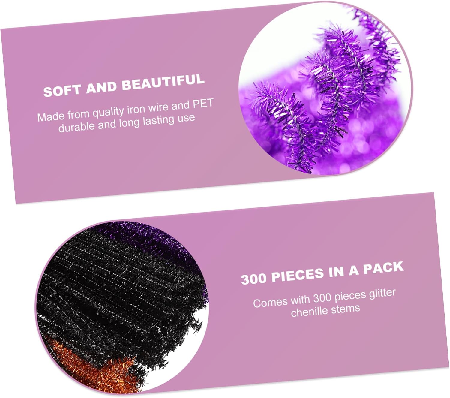 OSALADI 2sets 300pcs Glitter Chenille Stems for DIY Crafts Bendable Tinsel Pipe Cleaners for Creative Projects Craft Supplies for Adults Random Color 300pcs*2