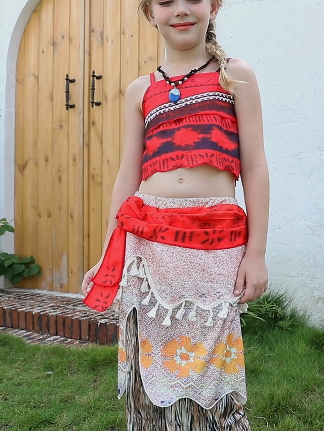 Vaiana / Moana Kostüm Für Mädchen – Mit Blumenkrone & Halskette