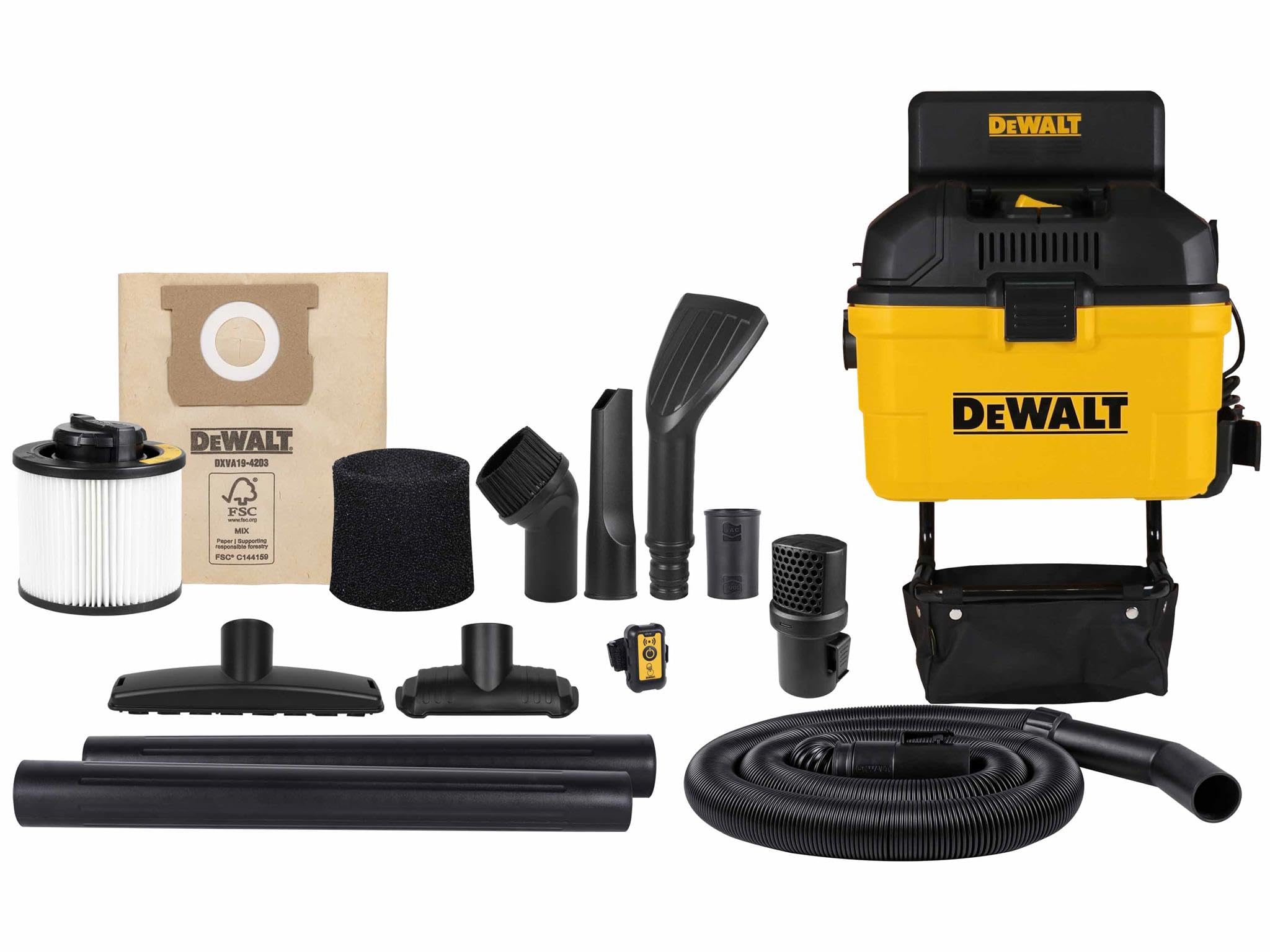 DEWALT DXV23GA Garaż Wet & Dry Vacuum ma mocny silnik generujący moc ssania 12 kPa. Idealny do codziennego czyszczenia w garażu/warsztacie i wokół niego. Duży włącznik/wyłącznik ma