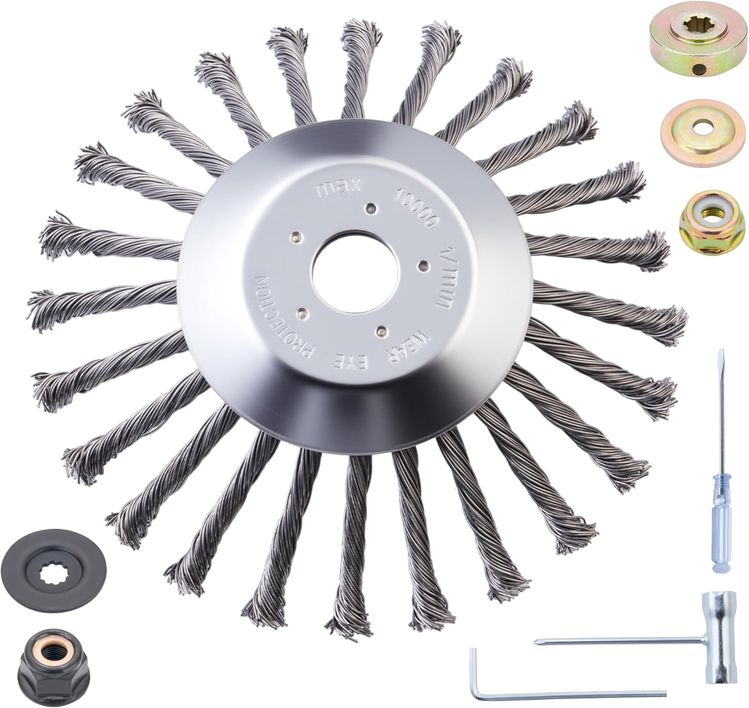 2026 Upgraded 10 Inch Indestructible Steel Wire Trimmer Replacement Head – Heavy-Duty Weed Eater Head with Universal Adapter Kits, Grass Weed Rust Removal | Fits Most Straight-Shaft Trimmers