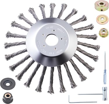 10 Inch Heavy Duty Steel Wire Grass Trimmer Head, Unbreakable Weed Eater Head with 6/10 Teeth Adapters, Metal Replacement Attachment for Moss, Rust & Weeds from Pavement Gaps, Driveways