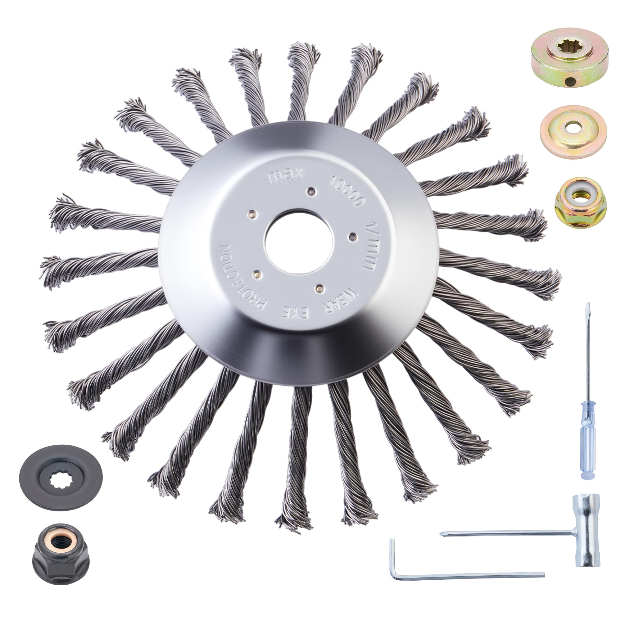 TSzmyt 2026 Upgraded 10 Inch Indestructible Steel Wire Grass Trimmer Head, Heavy Duty Weed Eater Head with Universal Adapter Kits for Grass Weed Moss Rust Removal, Fits Most Straight Shaft Trimmers