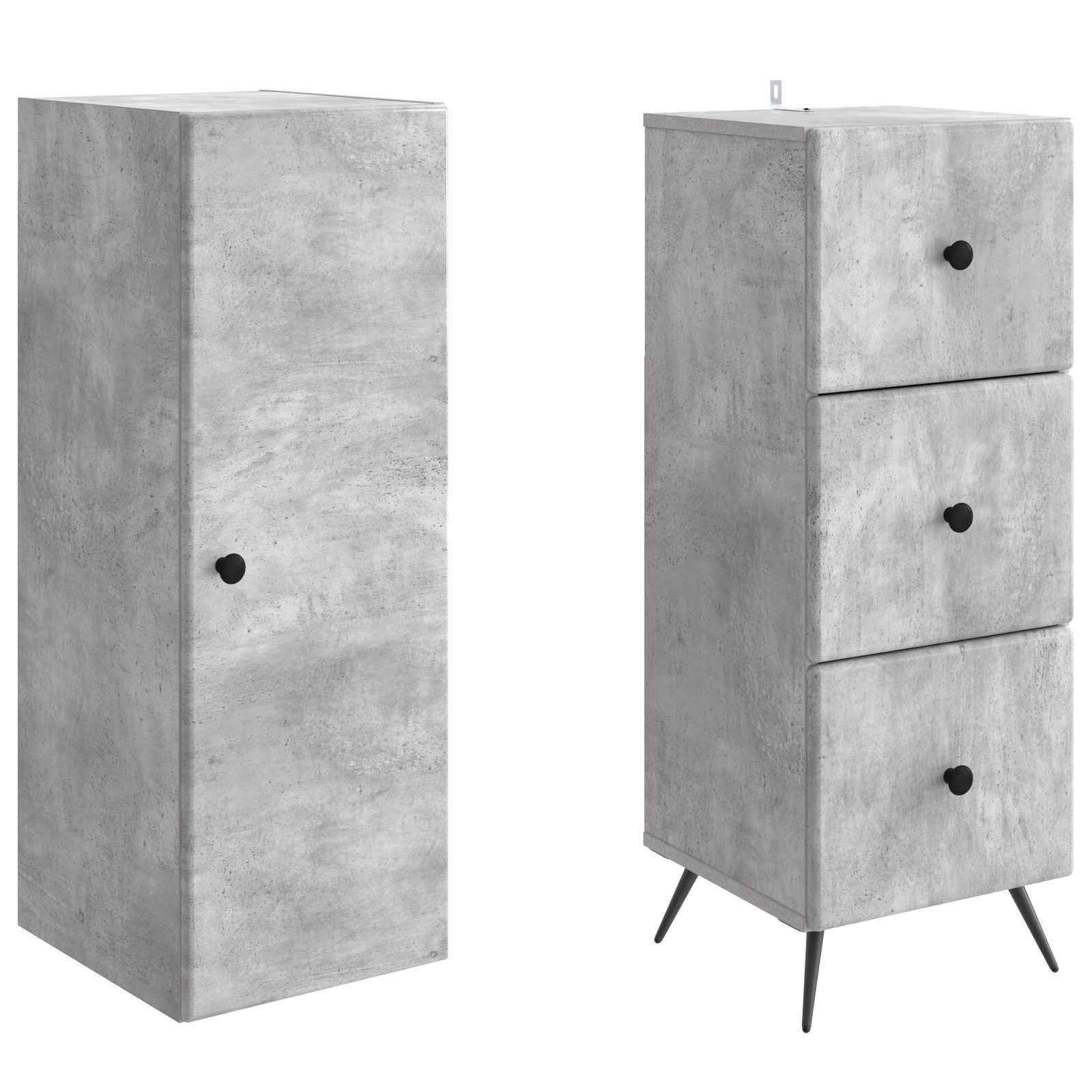 2-częściowy zestaw szaf betonowo-szary materiał drewnopochodny 34,5 x 34,5 x 90 cm z szufladą i drzwiami, uniwersalna przestrzeń do przechowywania do salonu, biura, sypialni, korytarza