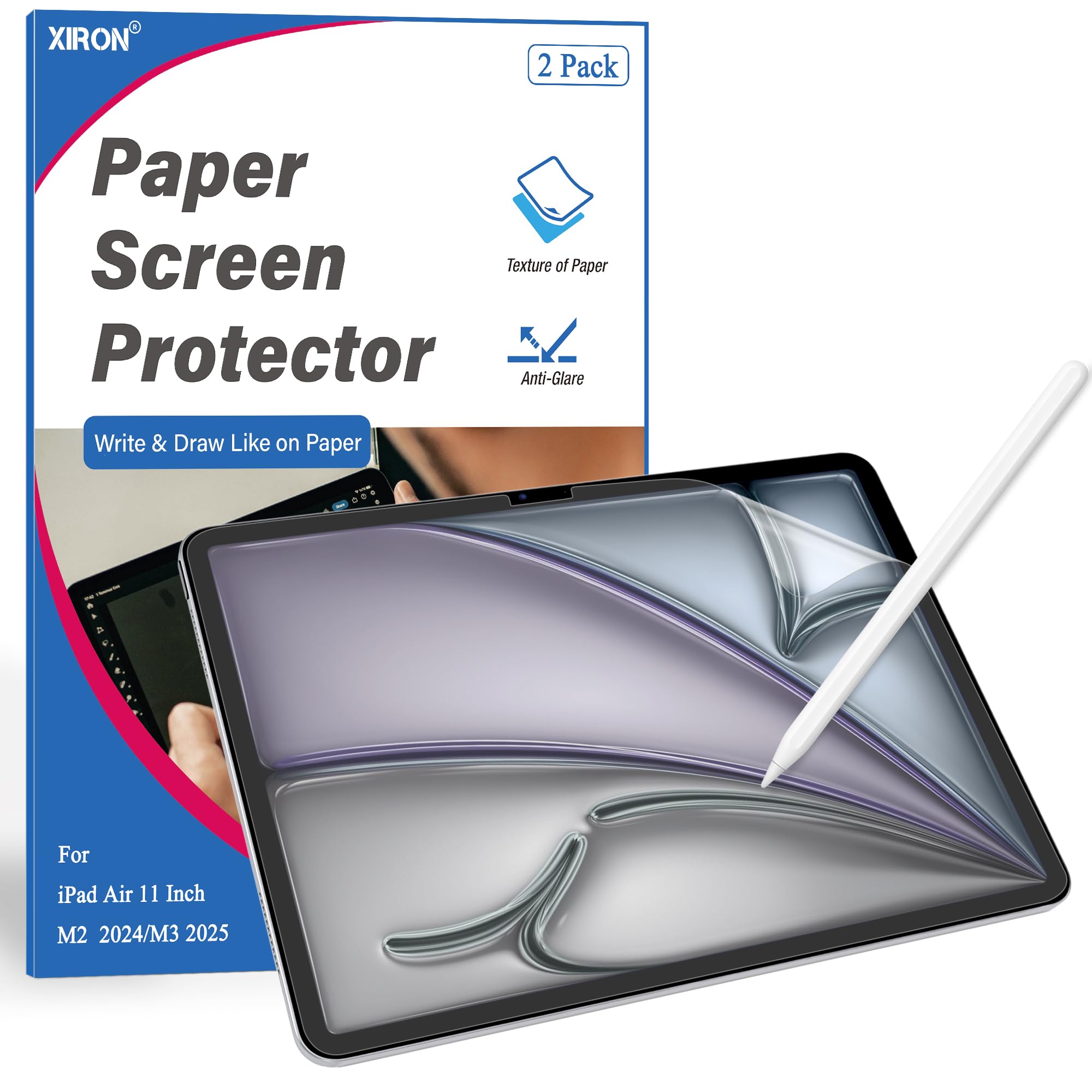 [2 Stück] Papier Folie kompatibel mit iPad Air 11 Zoll M4 2026/M3 2025/M2 2024, Like Paper Schutzfolie Matte Papierfolie Bildschirmschutz Screen Protector for Zeichnen/Schreibe,Einfach Installieren