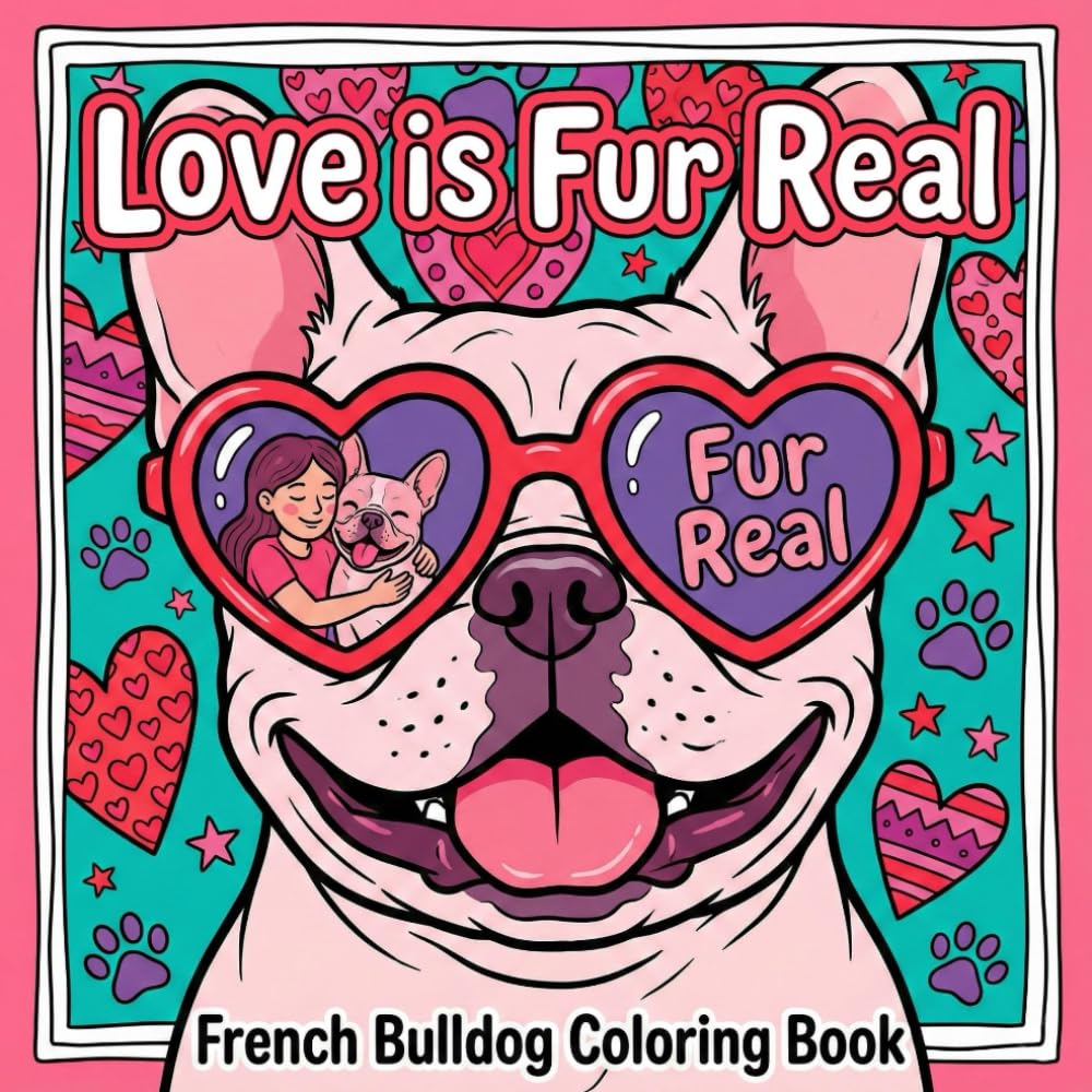Love is Fur Real: French Bulldog Coloring Book. Cute Frenchie Puppy Love Designs with Hearts - Relaxing Pages for Mindfulness, Stress Relief & ... Birthday, or Any Day Gift for Dog Lovers.