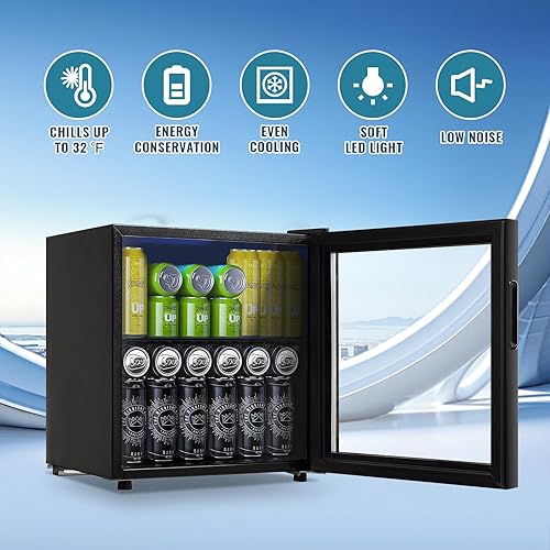 Miniatura 2 de WANAI Refrigerador y enfriador de bebidas con puerta de cristal, capacidad de 60 latas, refrigerador pequeño de cerveza de 1.7 pies cúbicos para