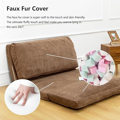 Miniatura 6 de N&V Puff plegable para sofá, relleno de espuma, incluye funda extraíble y lavable a máquina, piel sintética suave (azul)