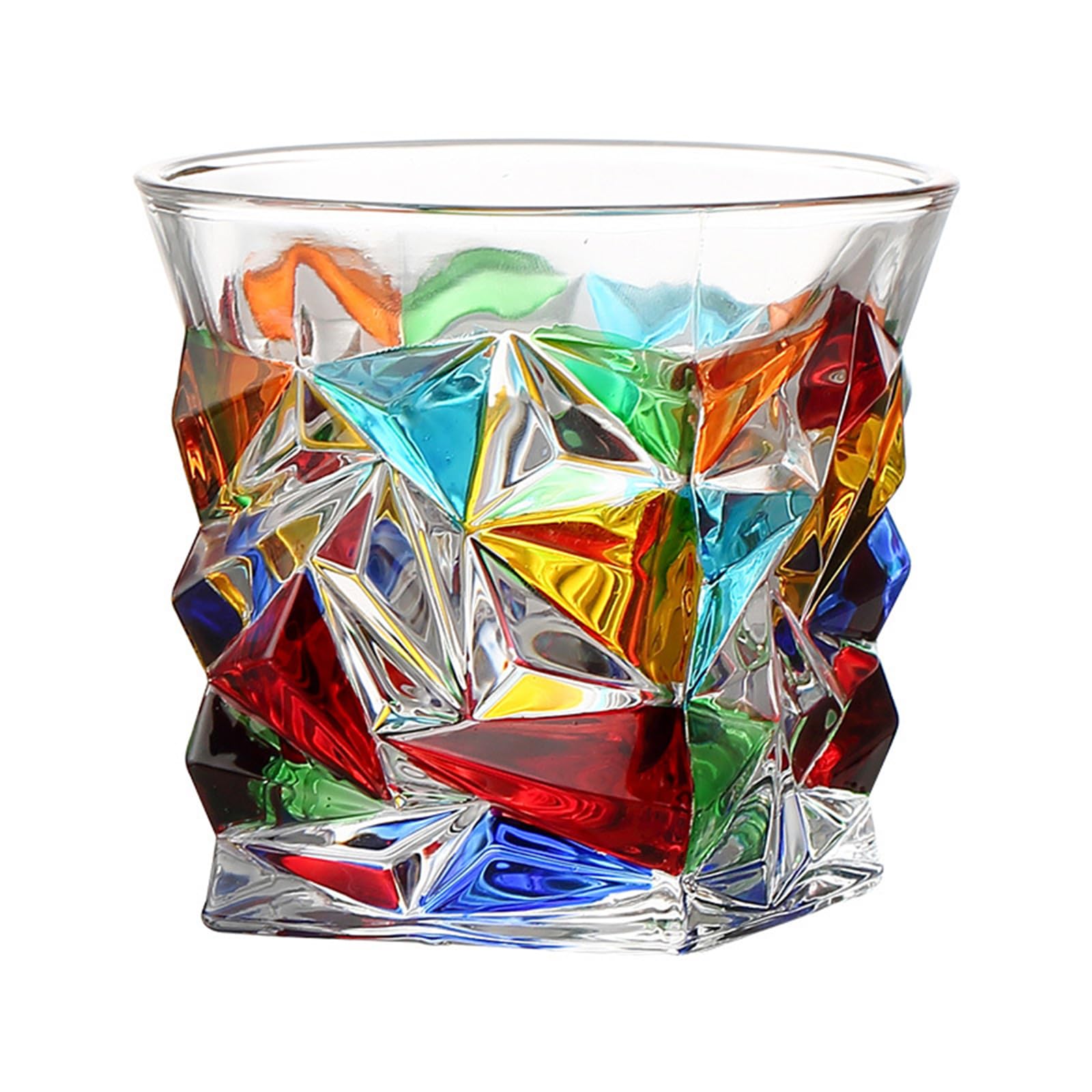 soulnioi Colorful Drinking Glasses Hand Painted Colored Water Glasses, Whiskey Tumbler for Rum, Bourbon, Scotch, Water, Drinks (C)