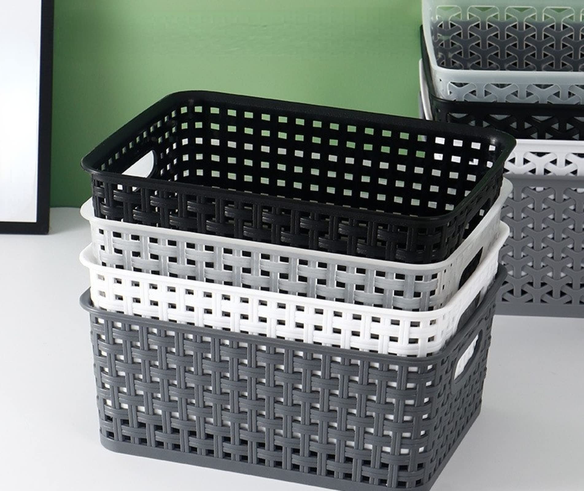 AOOF PP material thickened and durable multiple optional plastic hollow storage basket storage box woven basket simple storage and finishing basket household goods kitchen sundry box 10466BZL收纳框灰色
