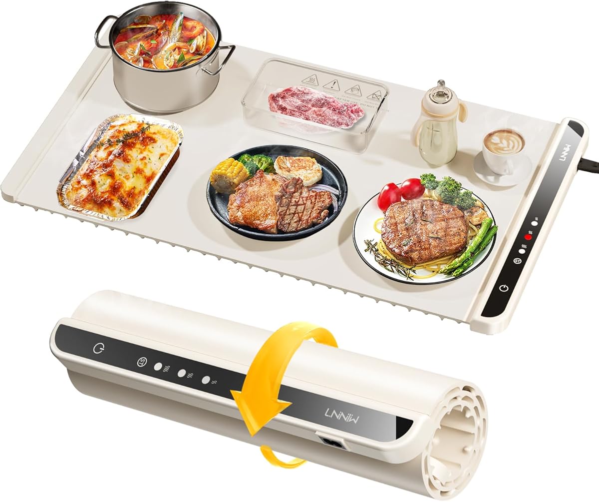 LNNIW Food Warming Mat,Warming Mat for Food,Electric Warming Tray for Gatherings, Parties and Everyday Use,Heating Fastly in 10s,Portable Design,Timed Function for Your Family.
