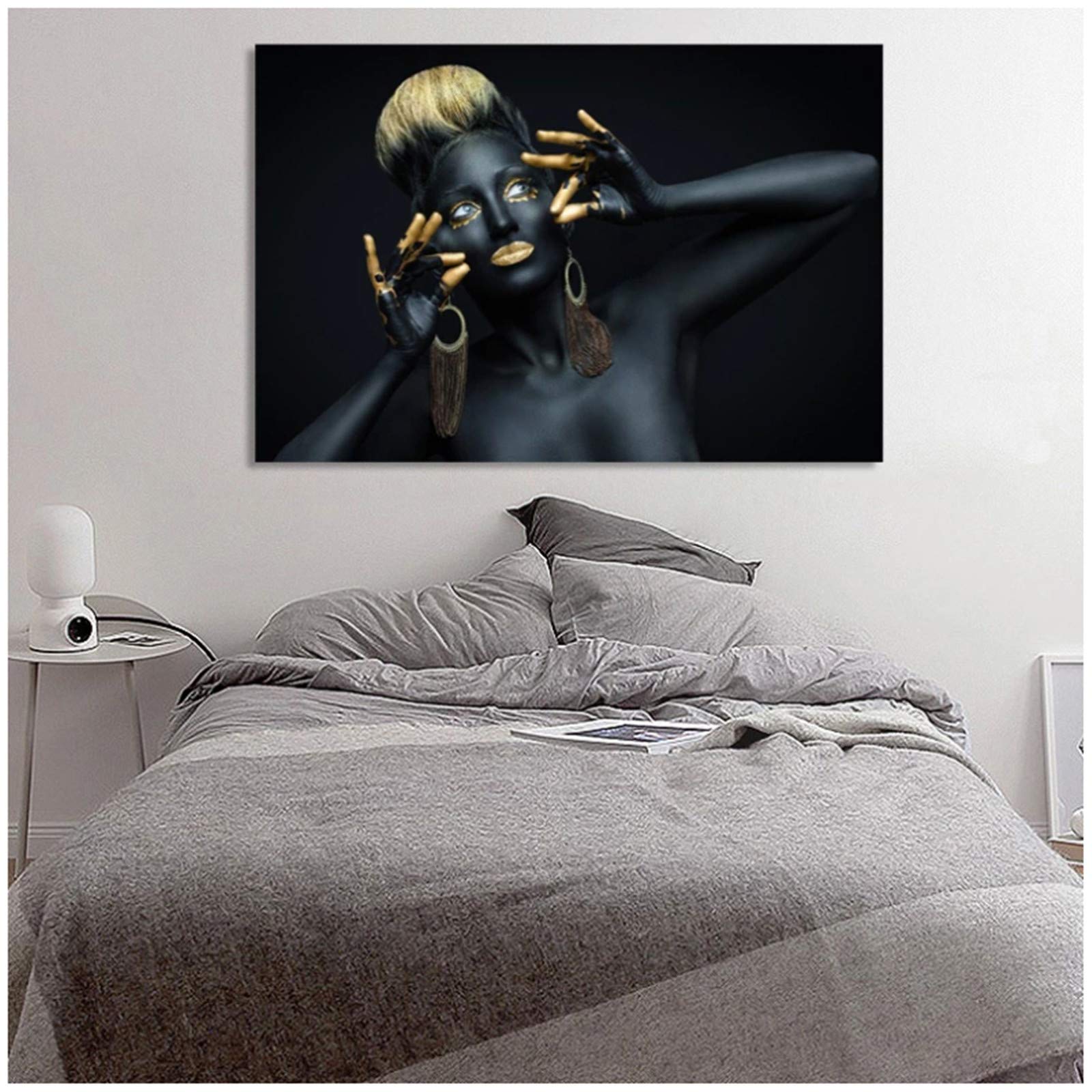 インドヌード Amazon.co.jp: アフリカのヌード女性インドの黒と金色の油絵のキャンバスポスターとプリント壁のアート写真リビングルームの家の装飾80cmx120cm（32x48in）  : ホーム＆キッチン