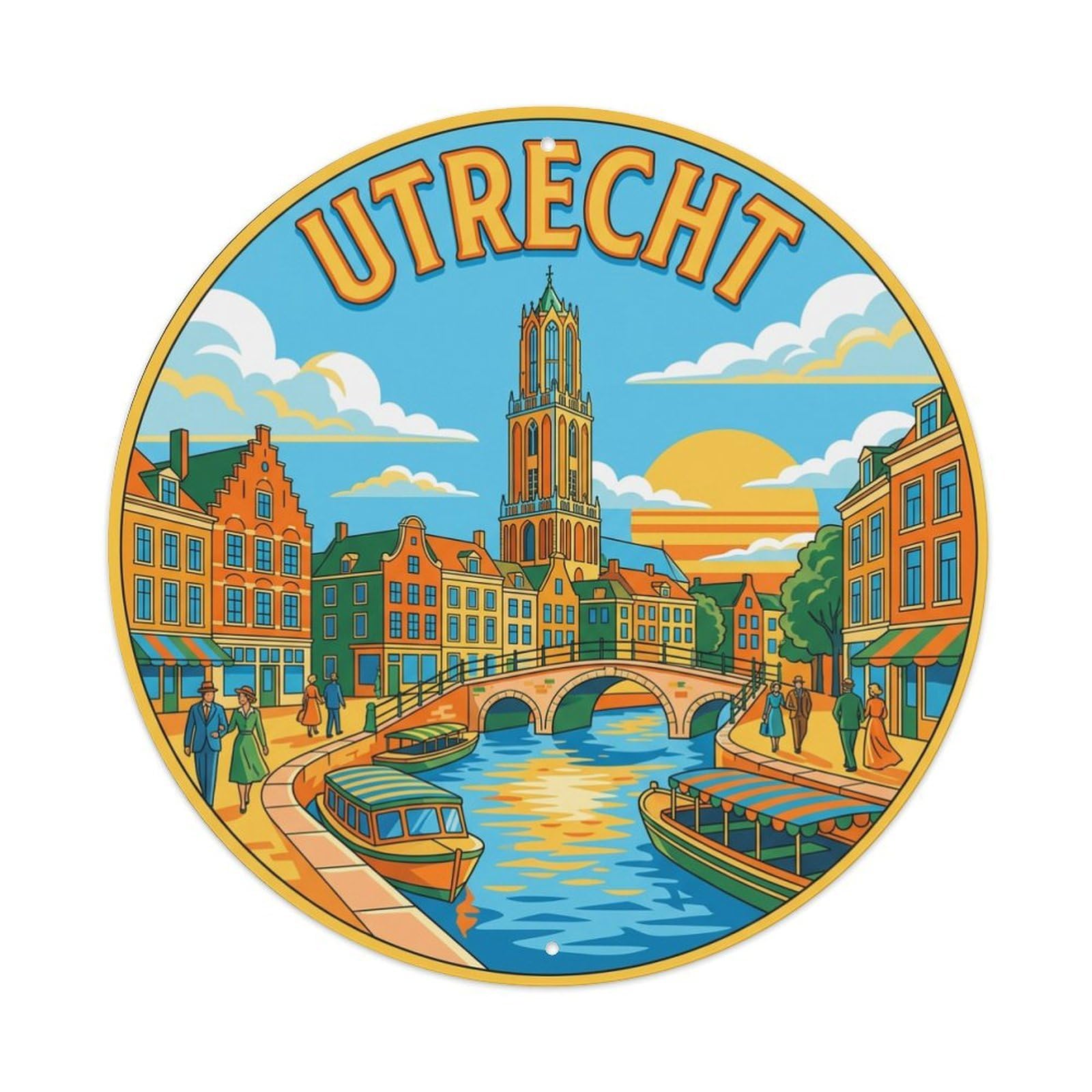 Netherlands Vintage Travel Utrecht Metal Tin Sign