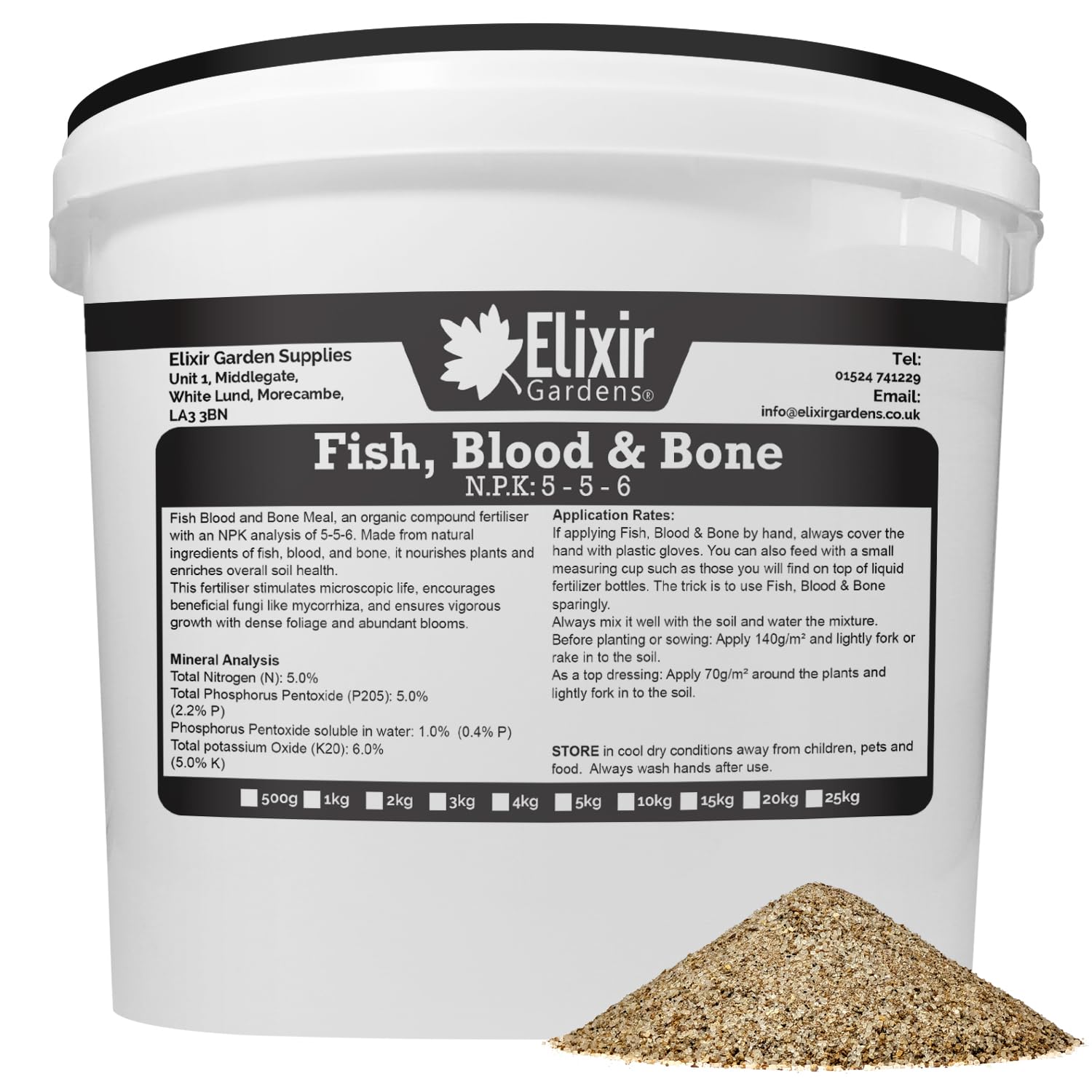 Elixir Gardens Fish, Blood and Bone Meal | Organic-Based Fertiliser | 10kg Bucket | Treats over 140sqm
