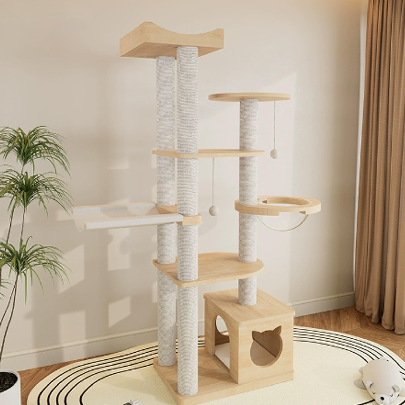 Albero Tiragraffi A Torre, Centro Attività Minimalista per Gatti con Palline Sospese E Capsula Spaziale, Mobile Salvaspazio per Gatti Ideale per Piccoli Appartamenti