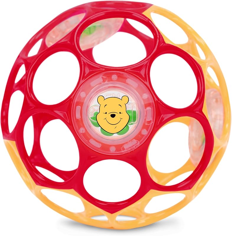 Sonajero de fácil agarre Disney Winnie the Pooh Oball de Bright Starts, juguete infantil en rojo amarillo, recién nacido en adelante, 4 pulgadas