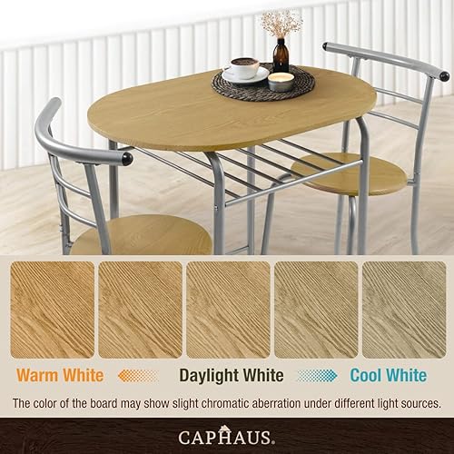 Miniatura 2 de CAPHAUS Juego de comedor de 3 piezas para 2, cocina pequeña, juego de mesa de comedor con marco de acero, juego de patio de 3 piezas con estante