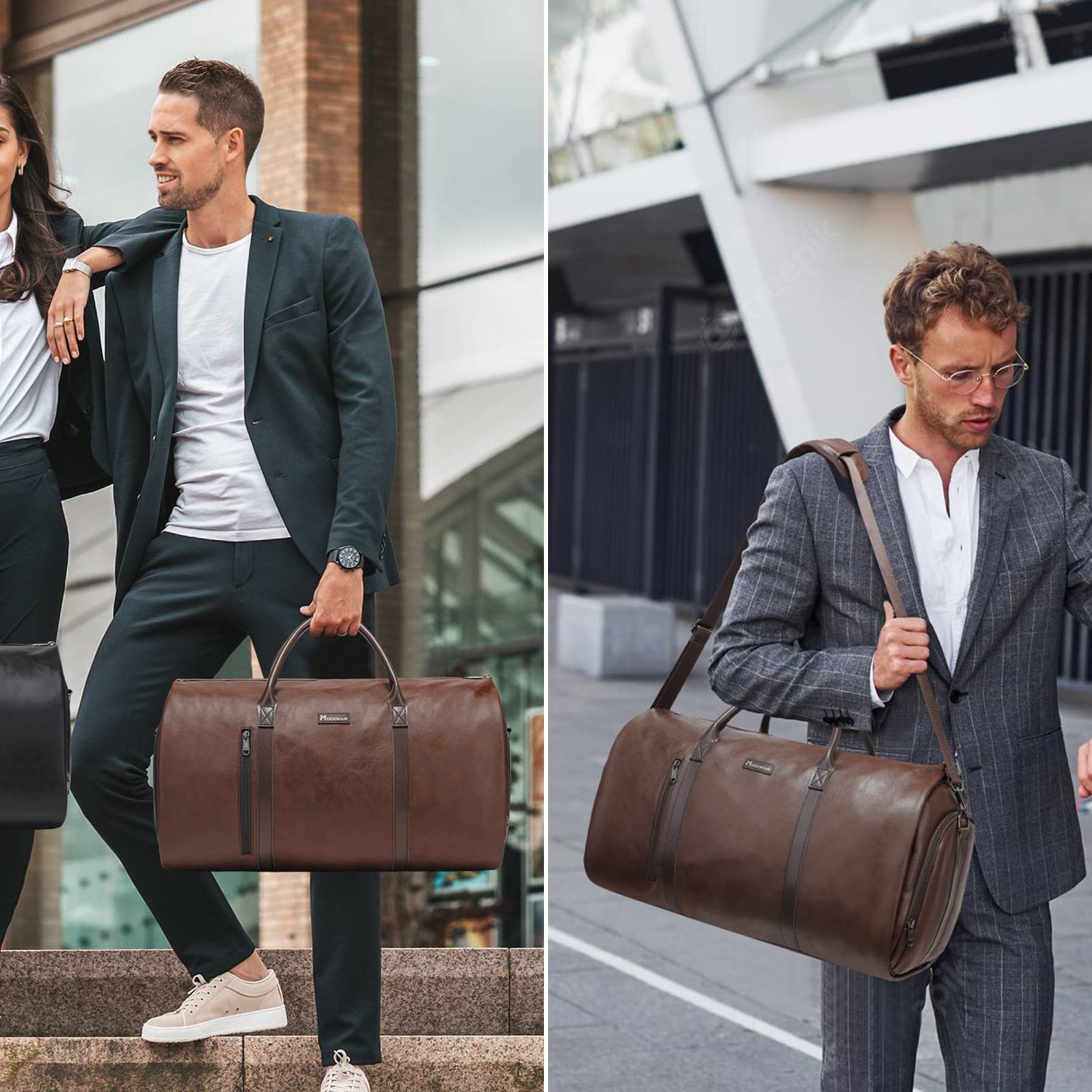 Modoker Sac à vêtements en Cuir Convertible, Sacs à vêtements de Voyage, Sac de Sport, Cadeaux pour Hommes Femmes Affaires Valise étanche Costume Sacs de Voyage, Marron