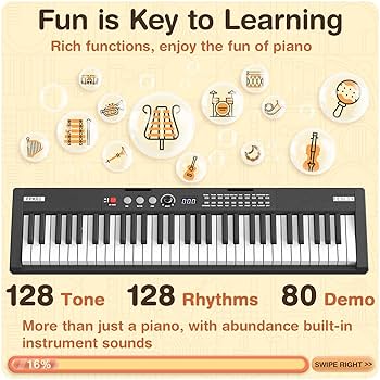 Electric Piano Keyboard with Pedal: Portable 61 Full Size
