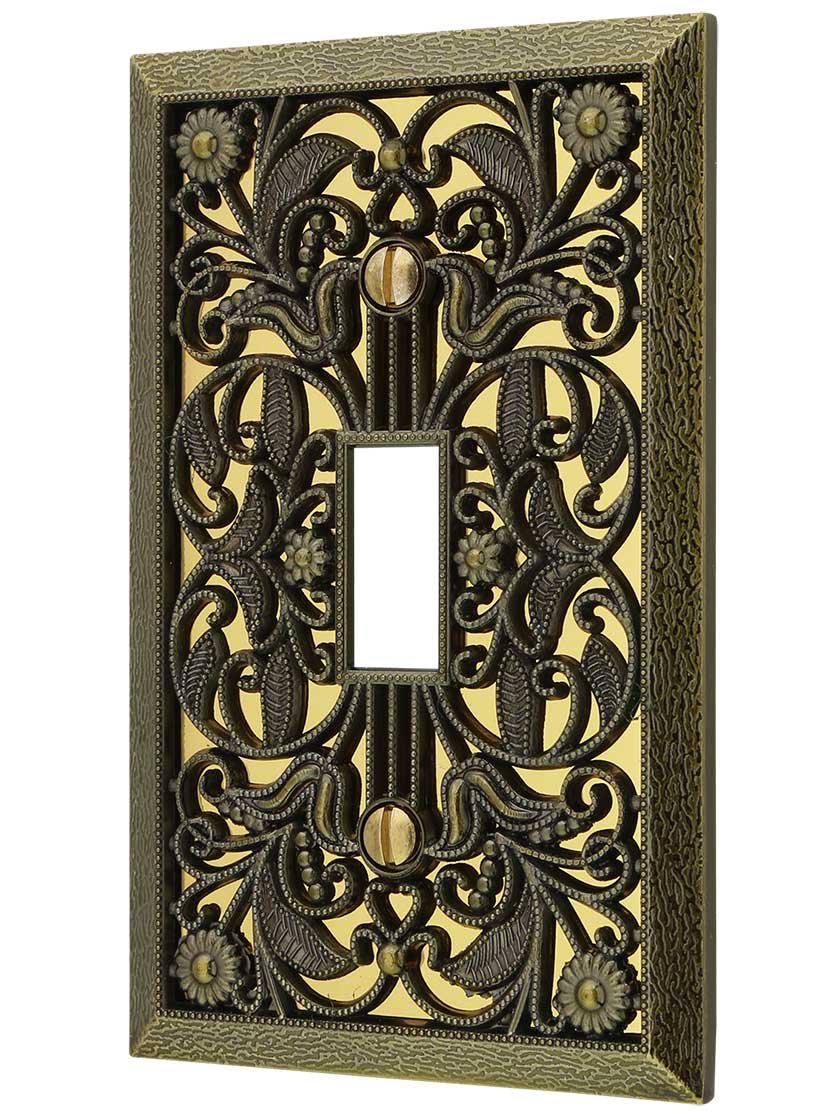 Amerelle 65TAB Filigree Wallplate, 1 Toggle, Antique Brass