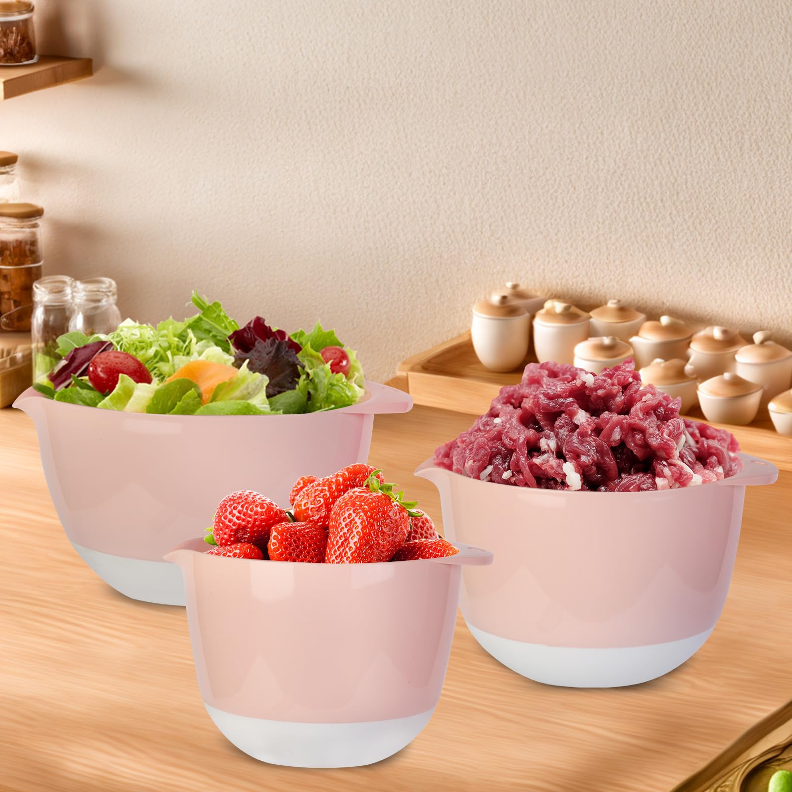 新品未使用 ABC Cooking Studio 3piece bowl set Amazon.com: JCXivan 3 Mixing Bowls Set with Lids,Grips,Pour Spout