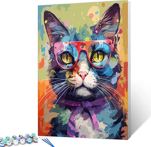 Miniatura 4 de Pintura de graffiti con cara de gato, kit de pintura por números, 16 x 20 pulgadas, lienzo de animales salvajes, pintura al óleo de dibujos animados