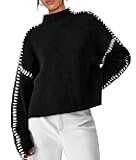 Women's Chunky Knit Sweaters 2025 Fall Long Sleeve Mock Neck Oversized Pullover Tops Winter Fashion Clothes