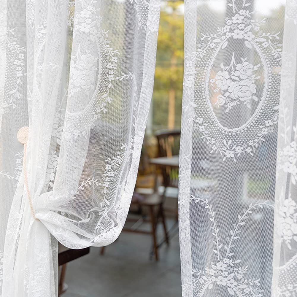 Rideaux Voilage Voilé de Fenêtre Blanc, 1 Panneau, Draperies de Salon Moderne à Motif Floral, Rideau Légers à Poche de Tige Supérieure (Size : WxH200x265cm/79x104inch)