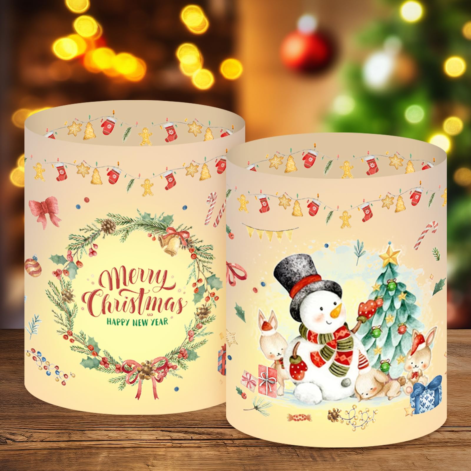 Juego de 16 portavelas de Navidad, Porta Vela para Decoración de Mesa de Natividad, Farol Funda para Velas Navidad, Decoración de Mesa de Farol, Decoración de Navidad para Velas de té o Velas