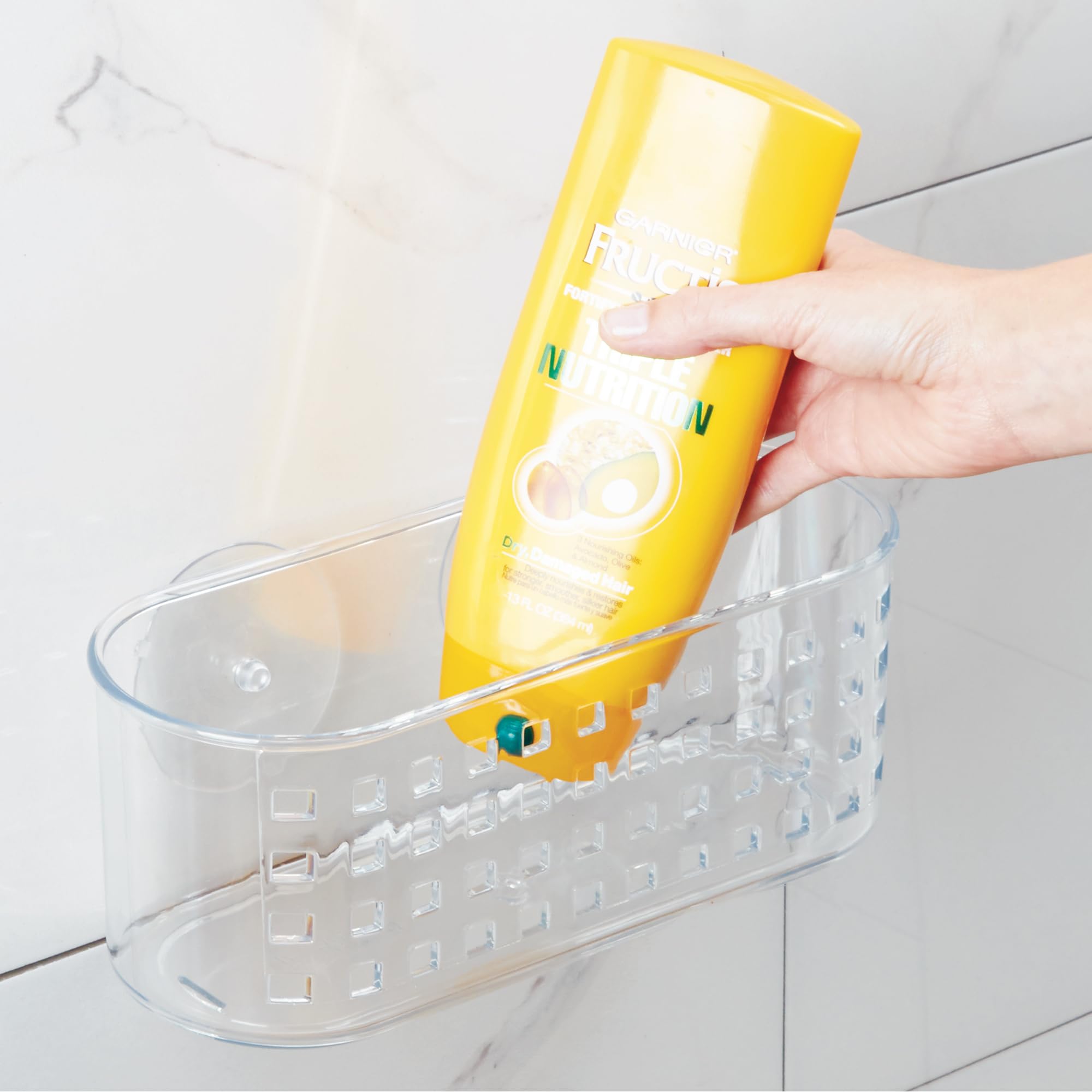 iDesign Duschablage zum Aufhängen, mit Saugnapf, Badezimmer-Aufbewahrung, transparent, hergestellt in den USA, 2 Stück