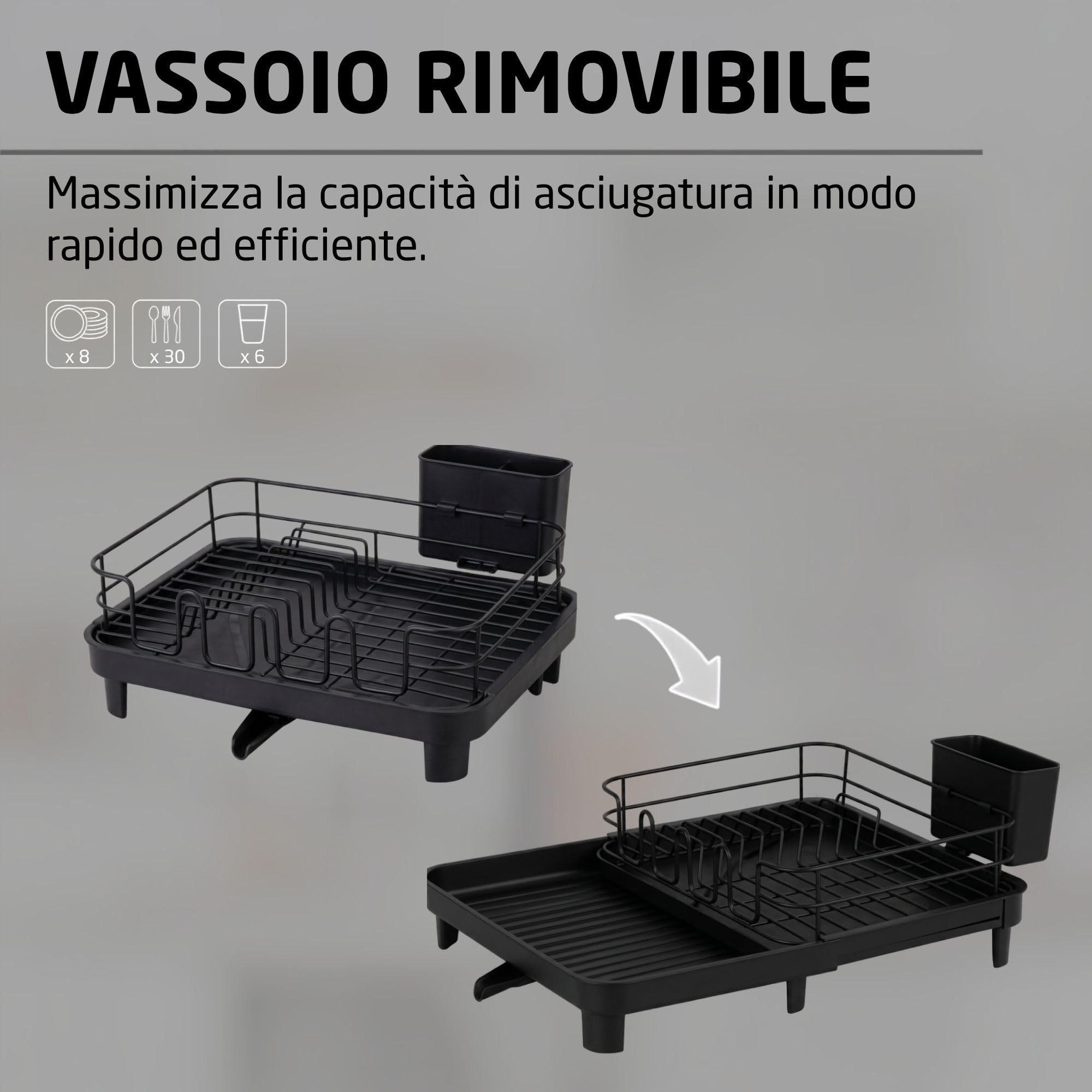 Amig Scolapiatti Estensibile con Scarico Nero VIKA