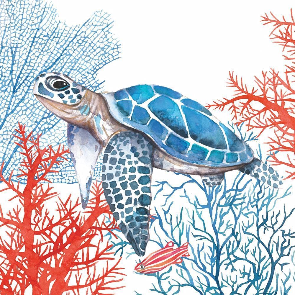 Irvint & Co Set of 20 Individual Decoupage Paper Party Napkins Turtle Watercolor Decor Luncheon Beverage Napkin for Birthday, Holiday, Wedding, Cocktail Party