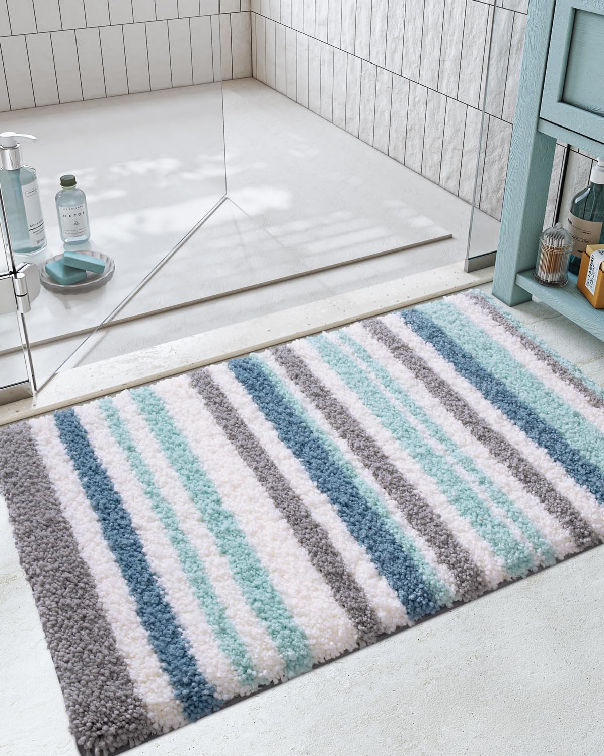 LUMI Striped Bath Rugs, Extra Soft and Absorbent Microfiber Bath Mat, Machine Wash Non-Slip for Bathtub or Bathroom Floor, 17″x30″,Blue LUMI Striped Bath Rugs, Extra Soft and Absorbent Microfiber Bath Mat, Machine Wash Non-Slip for Bathtub or Bathroom Floor, 17″x30″,Blue