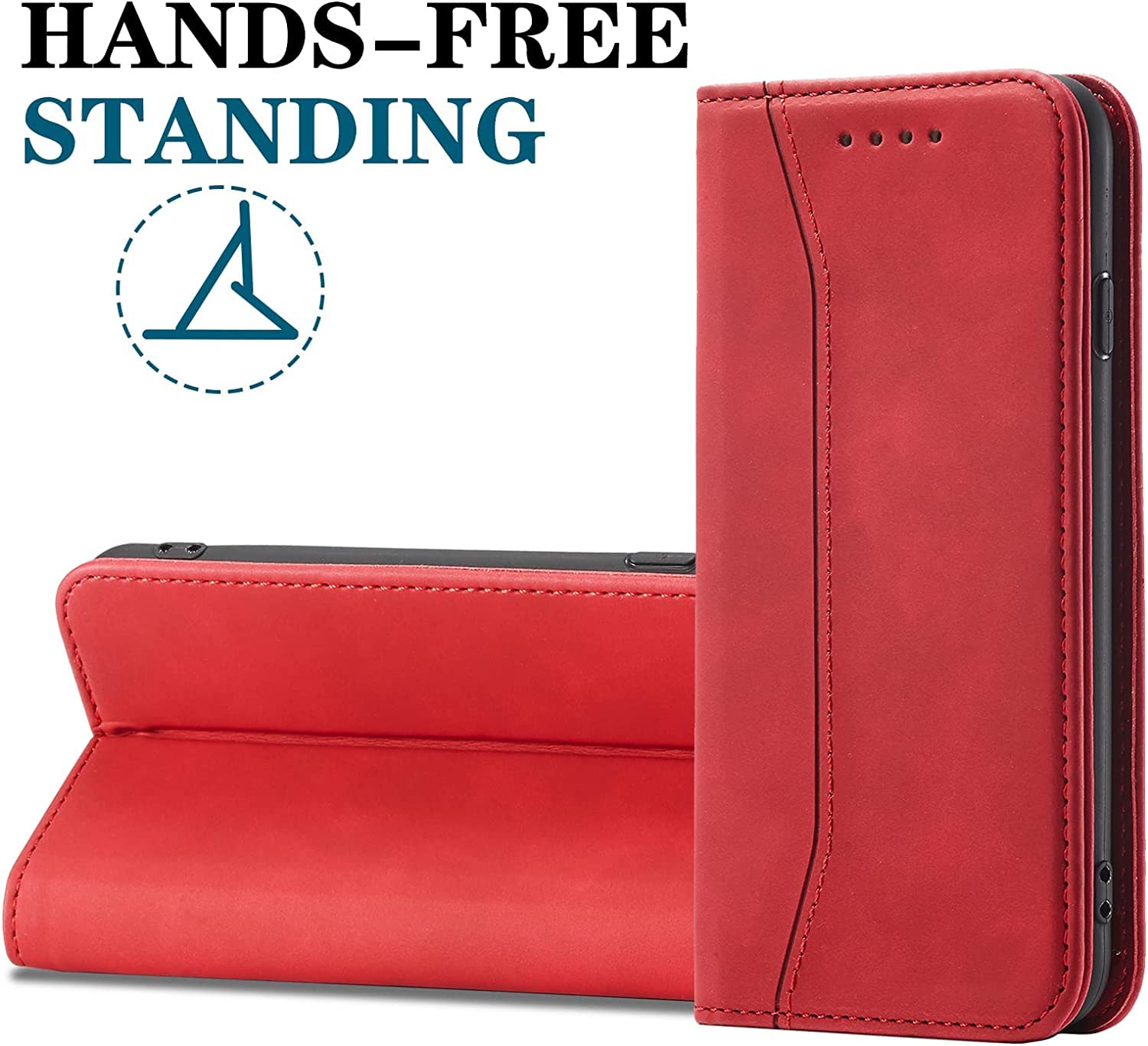 Cover per Sony Xperia 1 V, Custodia Flip Pelle Portafoglio Magnetica Libro [Slot Schede], Silicone TPU Bumper Wallet Supporto Cover, Custodia Antiurto [Kickstand] Protettiva Case (Rosso)