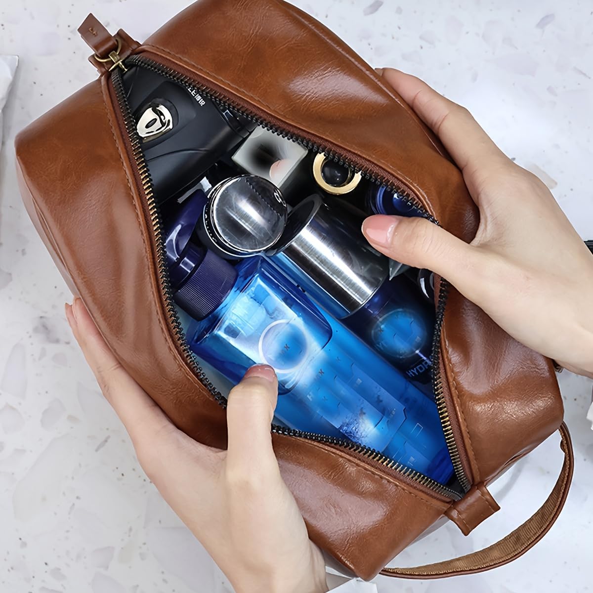 Borsa per Il Trucco da Uomo, Beauty Case da Viaggio Impermeabile in Pelle PU, Organizer per Strumenti da rasatura, Pochette per Il Trucco da Donna