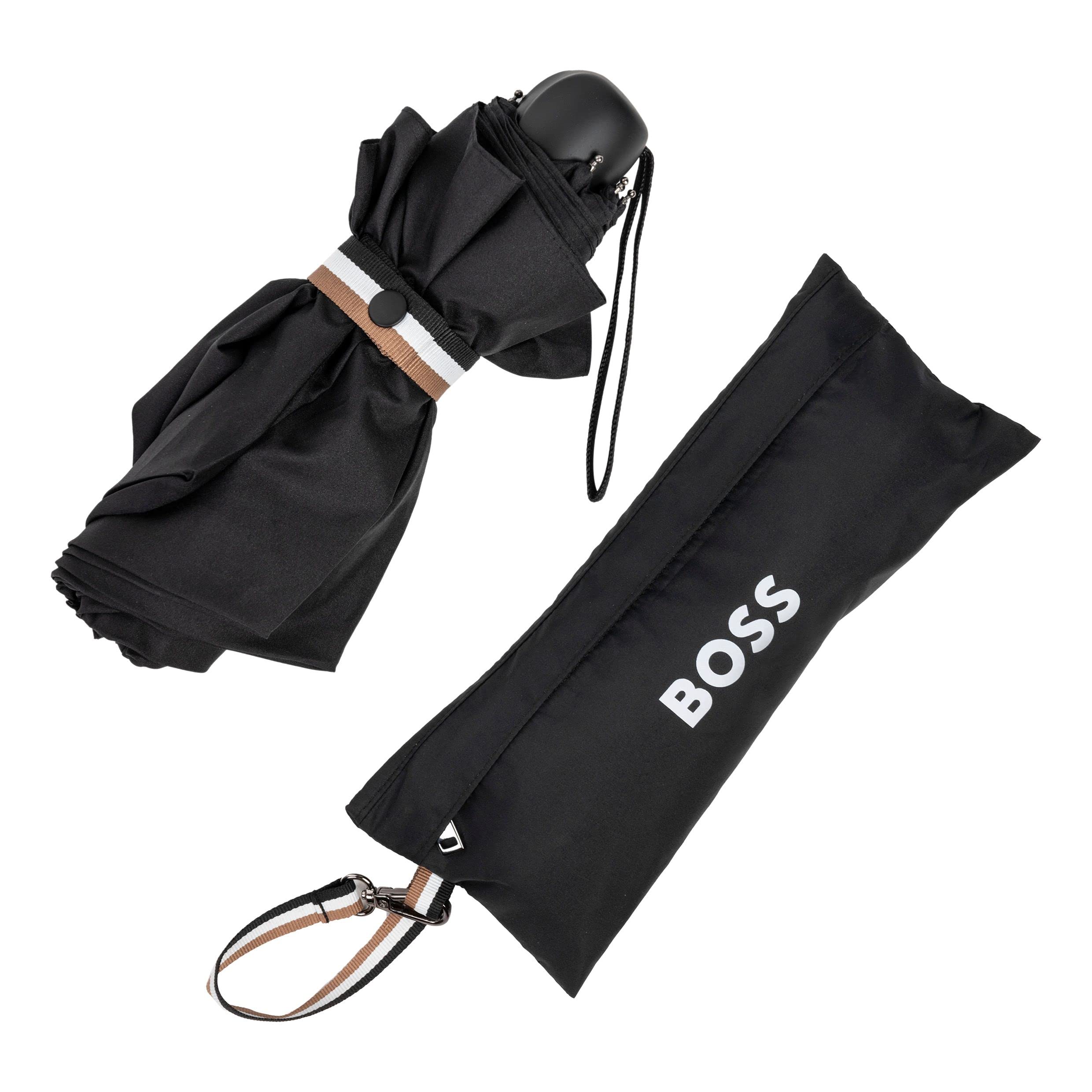 HUGO BOSS Iconic HUG321A - Paraguas de bolsillo (poliéster, tamaño abierto: longitud aprox. 56 cm, diámetro: 90 cm), Negro, Klein, Iconic