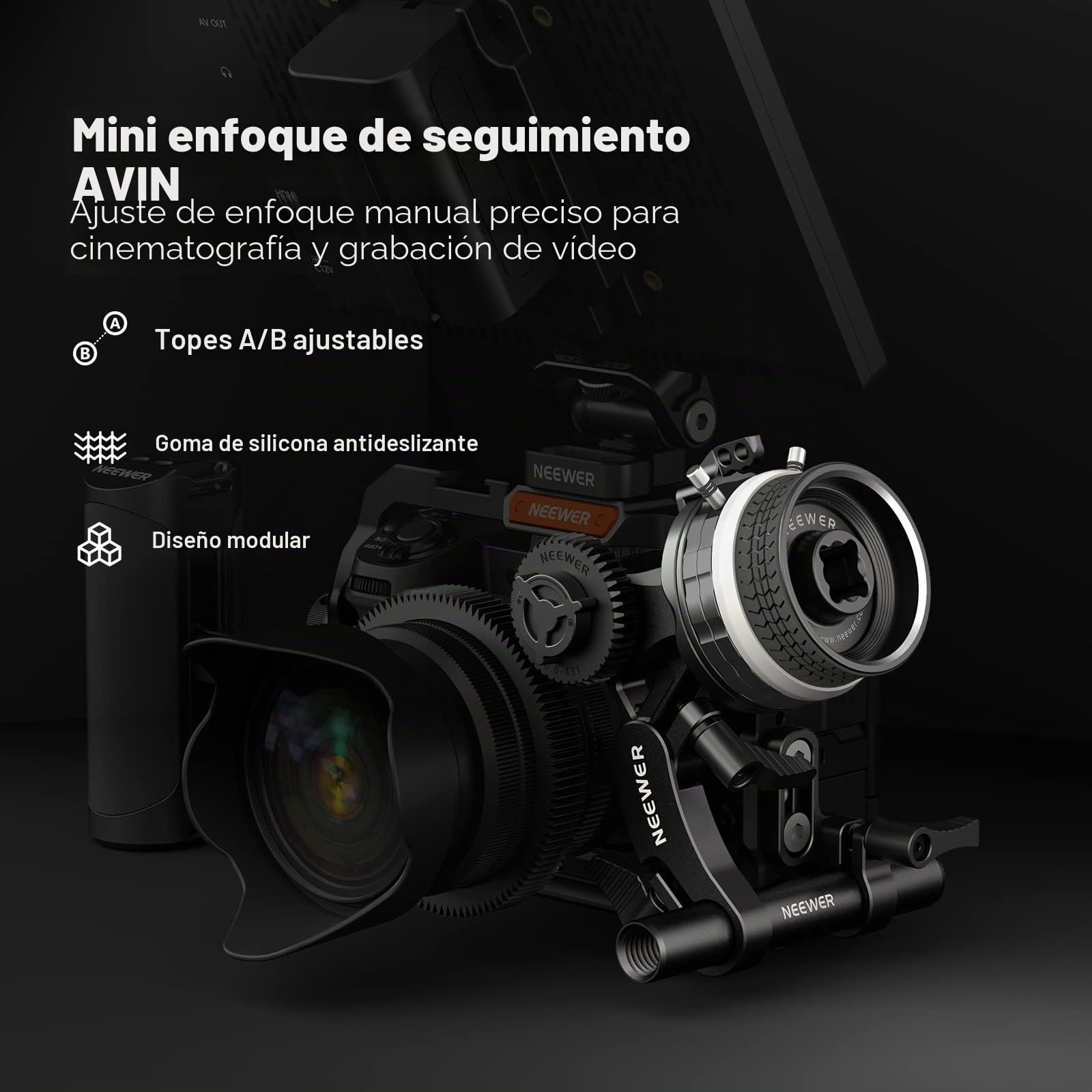 NEEWER Mini Enfoque de Seguimiento con Paradas A/B, Anillo de Engranaje de Lente, Varilla de 15 mm y Abrazadera de Varilla para cámara de Cine, cámara réflex Digital/sin Espejo, Compatible con