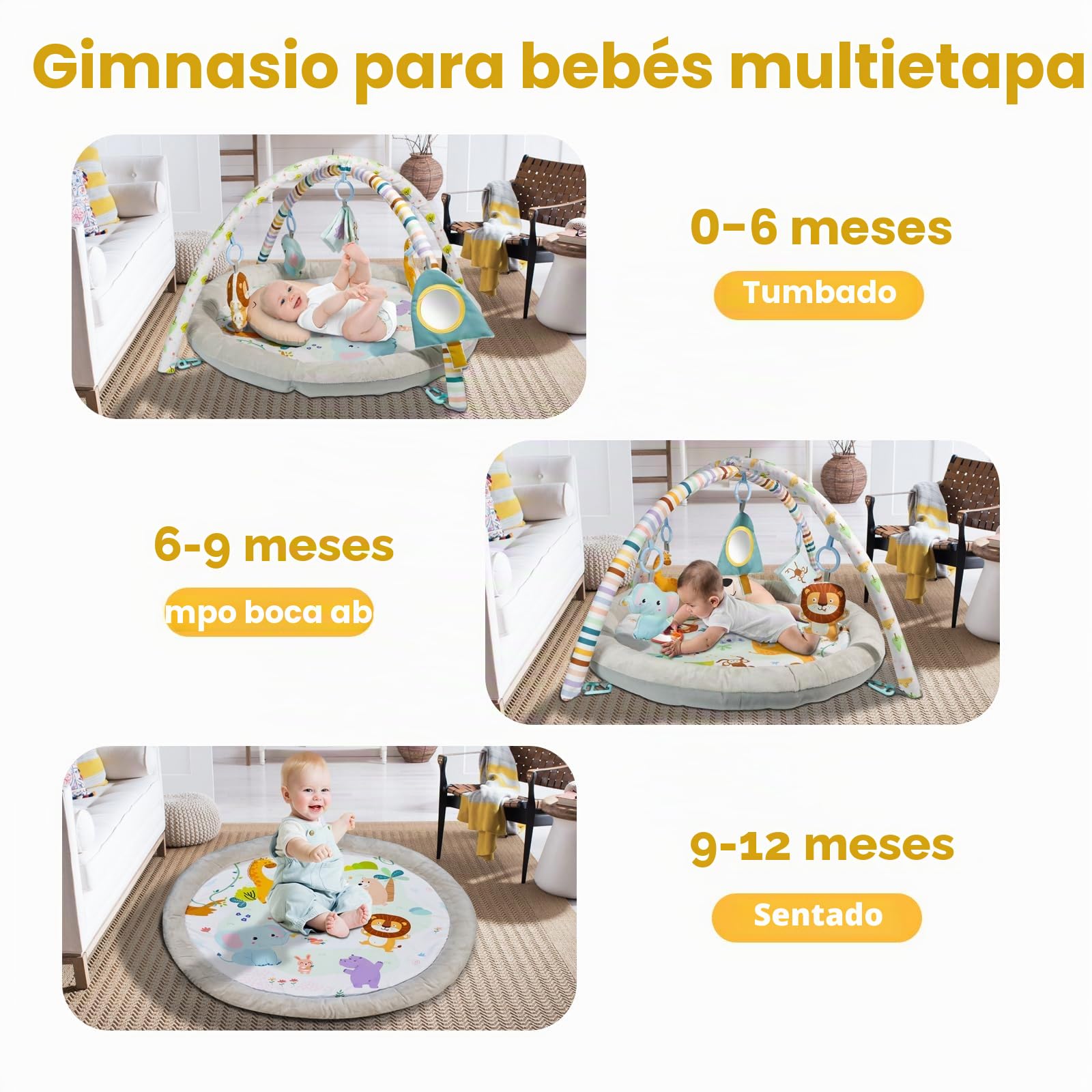 Baby Play Mat, Gym Play Mat for Newborn to 36 Months, with Hanging Toys, Tummy Time Pillow, Comfy Baby Mats, Floor Play, Activity Gym